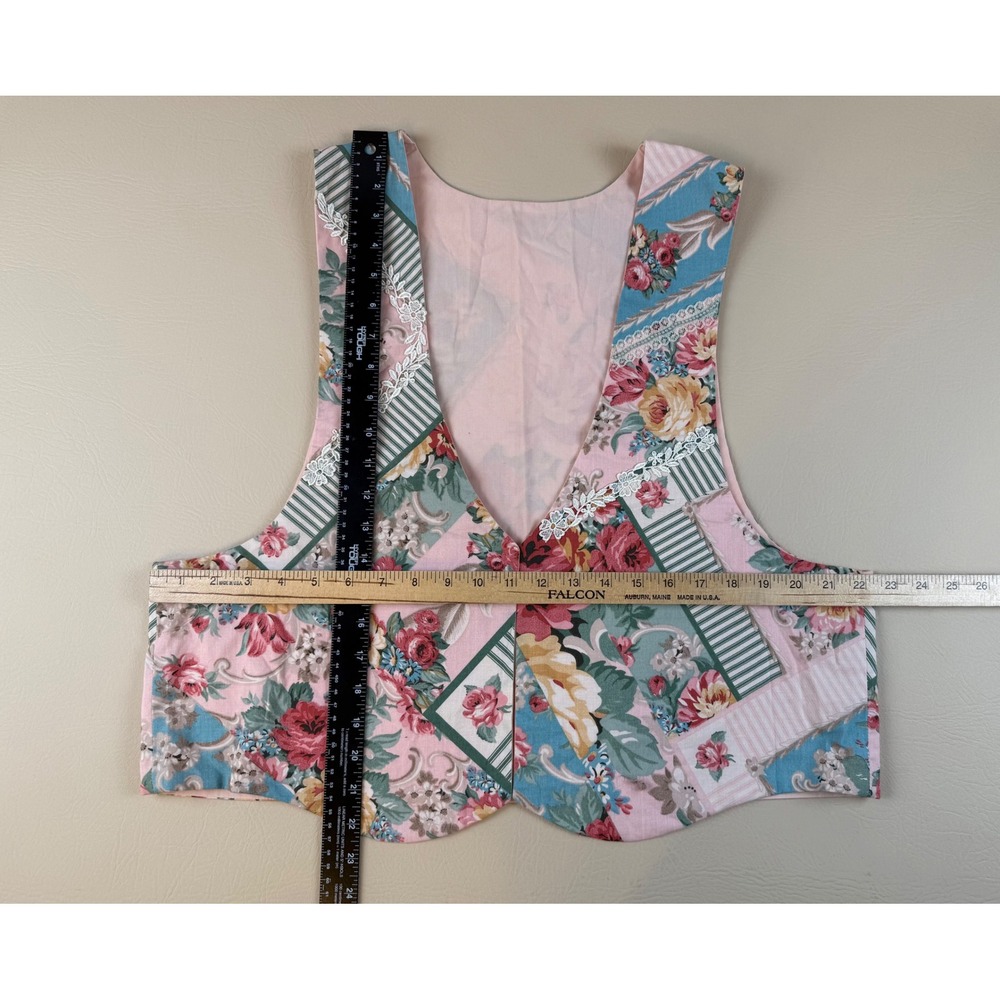 Cottagecore Floral Patchwork Cotton Vest Lace Trim Large Handmade - Picture 5 of 7